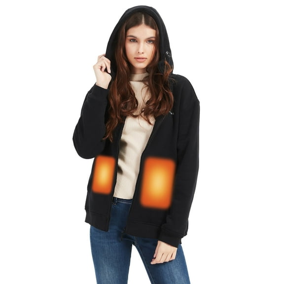 Sailwind Women's Heated Hoodie with Battery Pack 10000mAh,3 Heating Level Winter Outdoor Full Zip Hooded Sweatshirt for Women,Black,Size L