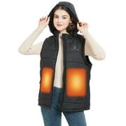 SAILWINDHEAT Sailwind Women's Lightweight Heated Vest Smart Electric Rechargeable Jacket With Removable Hood(10000mAh Battery Included),3 Heating Level,Black,Size 1XL