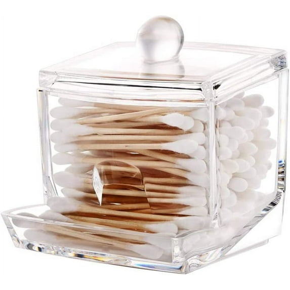 Saim 2pcs Cotton Swabs Storage Holder Box, Transparent Makeup Case Cosmetic Container,8.7*7.8*9.2cm