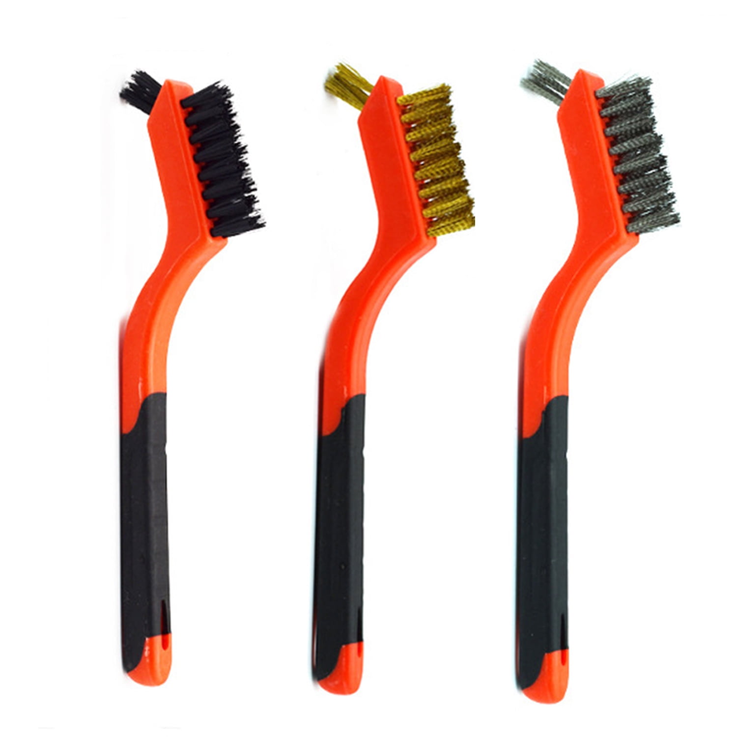 Saim Wire Brush Set with Curved Handle Grip,Wire Brush Set,Nylon/Brass/Stainless Steel Wire