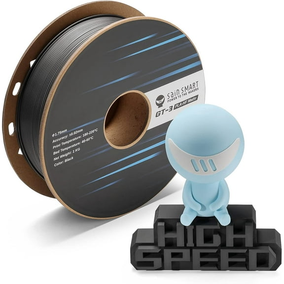 SainSmart GT-3 High Speed Matte PLA Filament 1.75mm, High Flow 3D Printer Filament, Black, 2.2 LBS (1KG) Spool, Dimensional Accuracy +/- 0.02mm