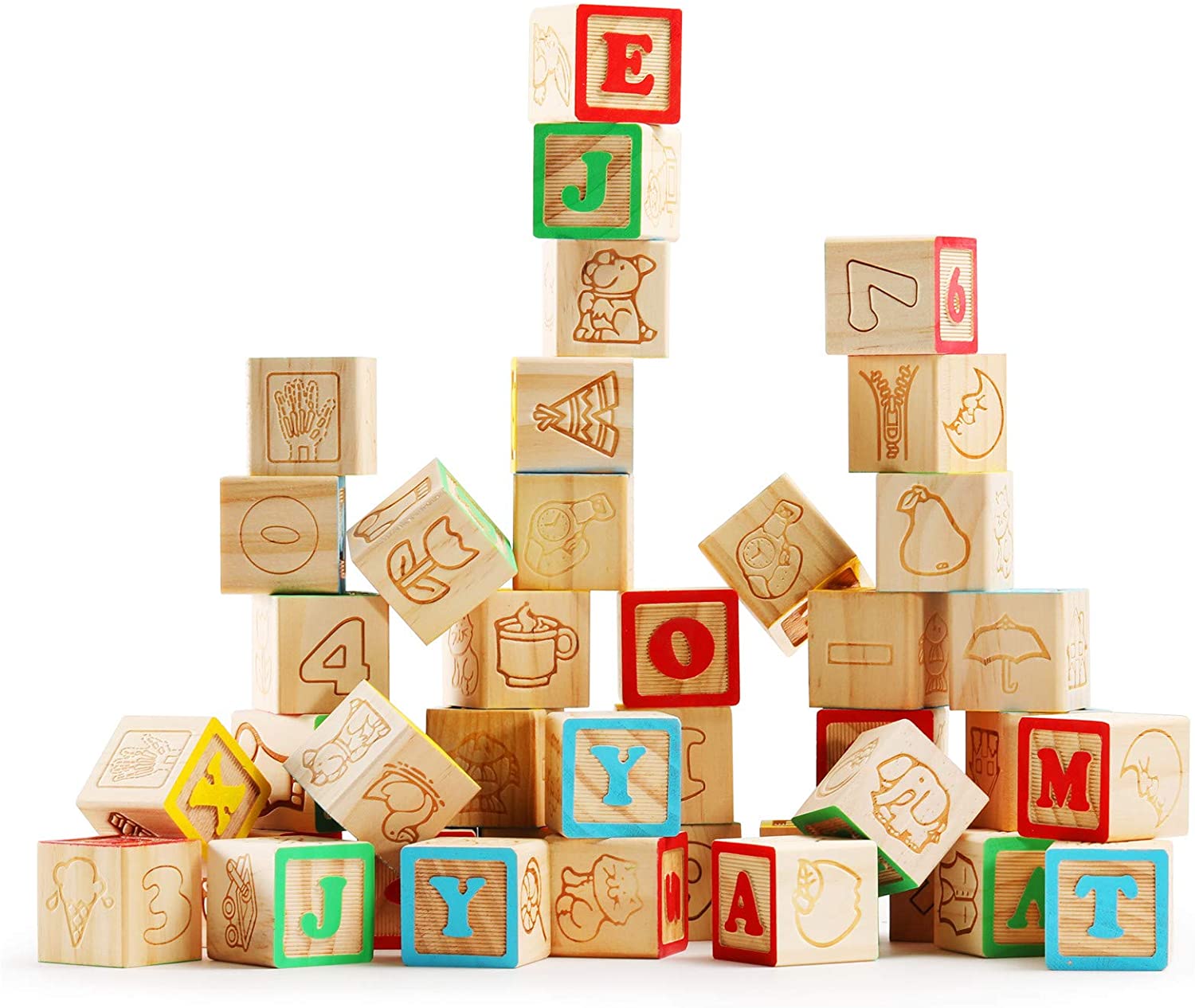 SainSmart Jr. Wooden ABC Alphabet Blocks Set, 40PCS Classic Wood Toy for Stacking Building Educational Learning, with Mesh Bag for Preschool Letters Number Counting for Ages 3 4 5 6 Toddlers,1.2" - image 1 of 7
