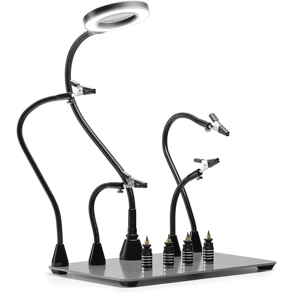 SainSmart Magnetic Helping Hands Soldering Station with an 11.1 x 7.1 Inch Larger Base, LED Magnifying Lamp 4 PCB Circuit Board Holder & 4 Flexible Magnetic Helping hands