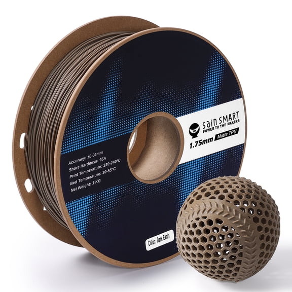 SainSmart Matte TPU Filament, Dark Earth Flexible TPU 3D Printing Filament, 1.75 mm, 1kg (2.2LB), Dimensional Accuracy +/- 0.05 mm