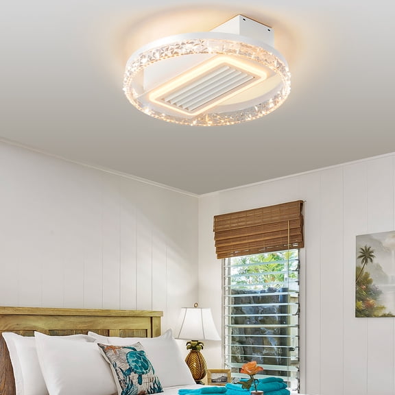 SainSpeed Ceiling Fan With Light, 19.7" Low Profile Bladeless Ceiling Fan, Flush Mount Ceiling Fan With 6-speed Air Speed Mode, Timer Function, Remote Control