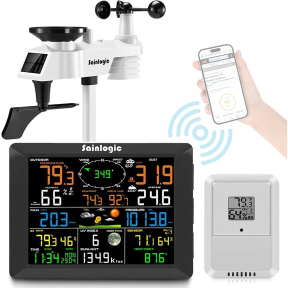 Sainlogic 8.3" Wireless Weather Station, 7-in-1 with Rain Gauge & Wind Sensor, Wifi for Home Garden Farm