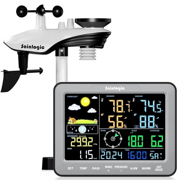 Sainlogic SA68 Wireless Weather Station, Indoor Outdoor Monitor with Rain Gauge, Temperature, Humidity, Pressure, Moon Phase & Alarm Clock, Gray, No Wifi