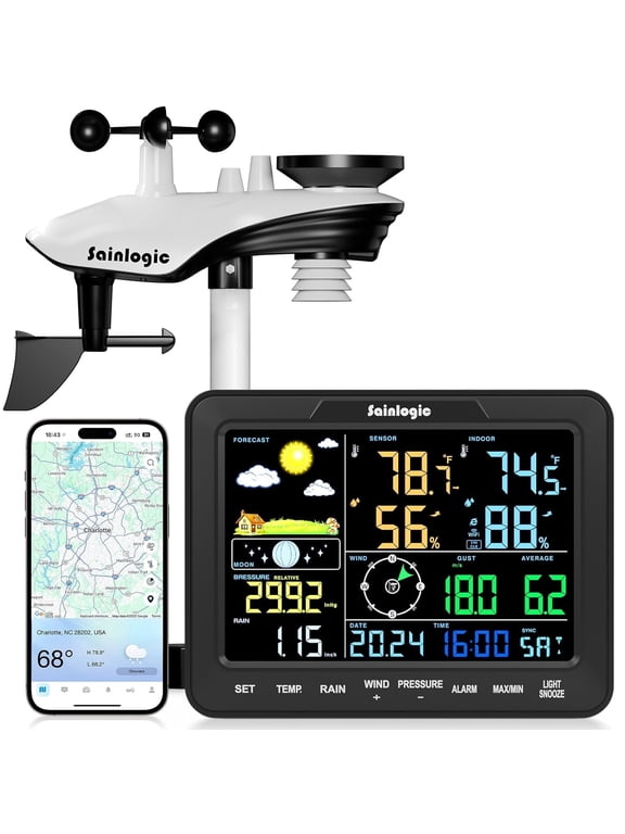 SA68 Plus Smart WiFi Weather Station with Rain Gauge, 24/7 AI Forecast by Weatherseed, App/Email Alerts & 2-Year Data Storage (2.4G)
