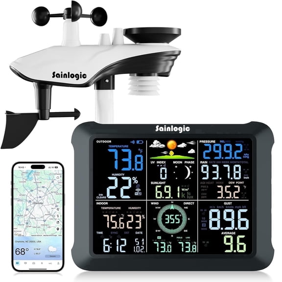 Sainlogic SA9 Plus Weather Station WiFi Smart with 24H/7D Forecast by Weatherseed AI, 8.5" Display, UV, Sunlight, Rain, Wind, 2-Year Data Export (2.4G)