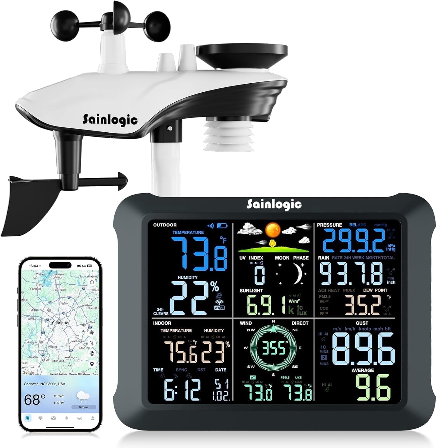 Sainlogic WiFi Smart Weather Station SA9 with 24H/ 7Days Accurate ...