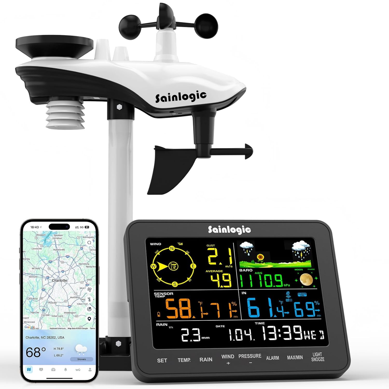 Sainlogic WiFi Smart Weather Stations Wireless Indoor Outdoor,24/7 AI ...
