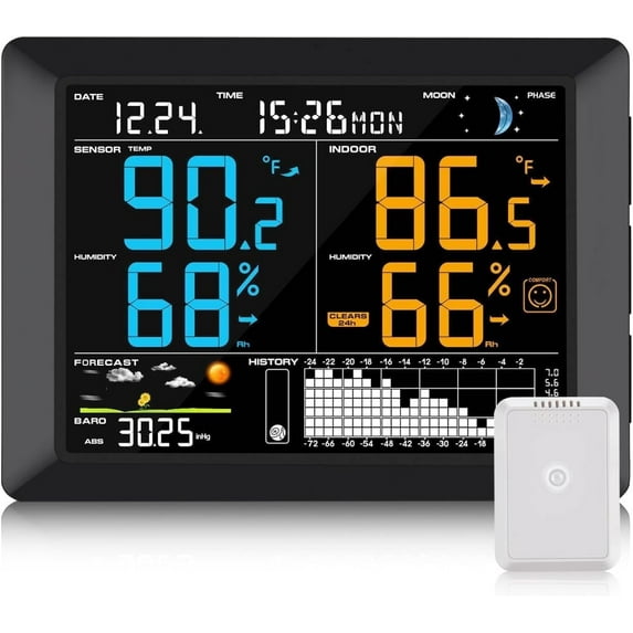 Sainlogic Wireless Weather Station with Atomic Clock, 8.3" Large Easy to Read Screen & Indoor Outdoor Sensor for Temperature, Humidity, Weather Forecast & Alarm(No WiFi)