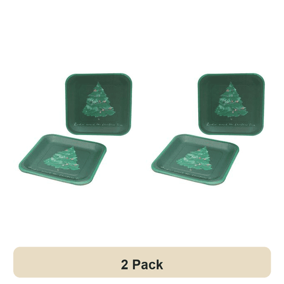 Sainsbury's Home Festive Tree Square Plates 8pk Green 500g (Pack of 2)