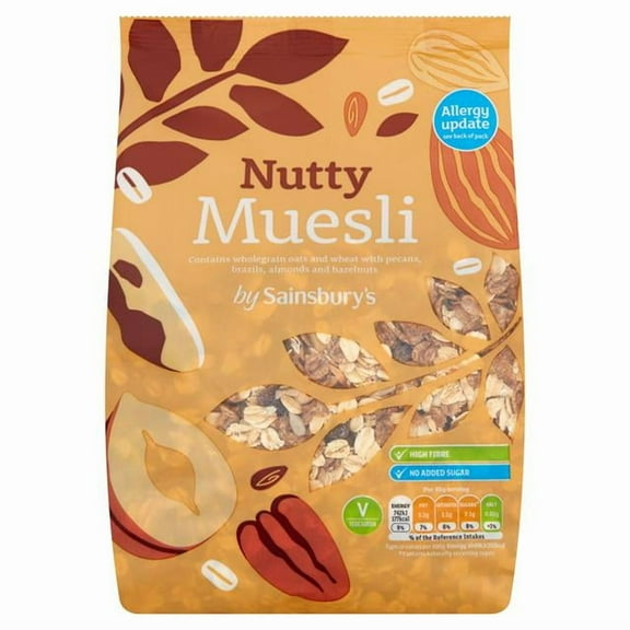 Sainsbury's Nutty Muesli 750g - A blend of wholegrain wheat flakes, barley flakes and whole rolled oats with mixed nuts, dried fruits