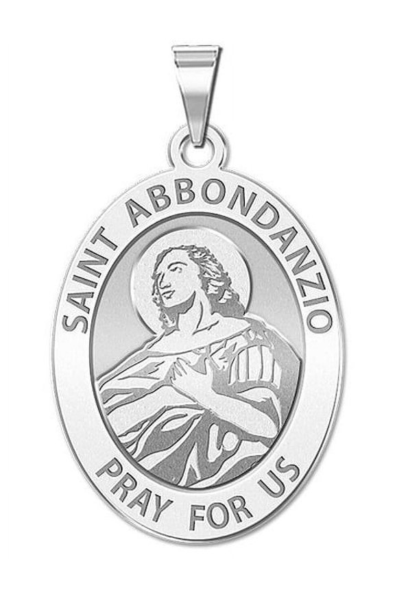 Saint Abbondanzio Religious Medal - Oval - 1/2 X 2/3 Inch Size of Dime, Sterling Silver