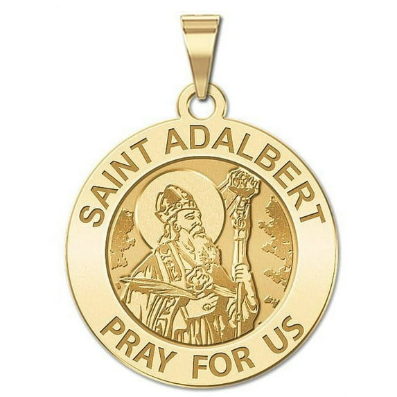 Saint Adalbert Religious Medal - - 2/3 Inch Size of Dime, Solid 14K Yellow Gold