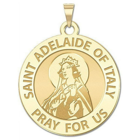 Saint Adelaide of Italy Religious Medal - - 1 Inch Size of a Quarter -Solid 14K Yellow Gold