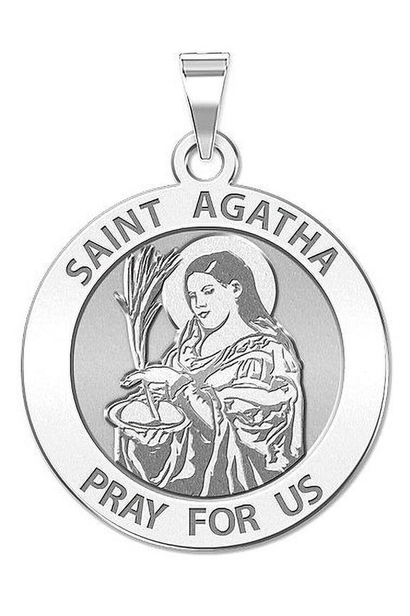 Saint Agatha Religious Medal  - 3/4 inch Size of a Nickel -Solid 14K White Gold