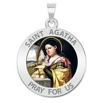 Saint Agatha Round Religious Medal Color - 3/4 Inch Size of a Nickel -Sterling Silver