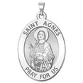 thumbnail image 1 of Saint Agnes of Rome Oval Religious Medal -  - 2/3 X 3/4 Inch Size of Nickel, Solid 14K White Gold, 1 of 1