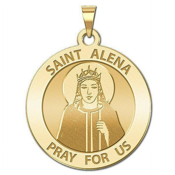 Saint Alena Religious Medal - 3/4 Inch Size of a Nickel -Solid 14K Yellow Gold