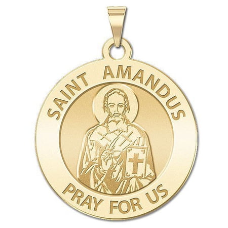 Saint Amandus Religious Medal - 3/4 Inch Size of a Nickel -Solid 14K Yellow Gold