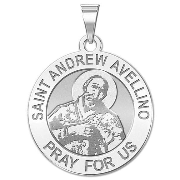 Saint Andrew Avellino Round Medal - 2/3 Inch Size of Dime, Sterling Silver