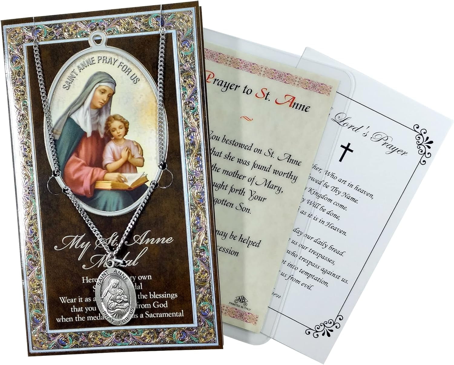 Saint Anne Medallion With St Anne Prayer Card, Lord's Prayer Card St