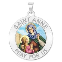 Saint Anne Round Religious Medal Color - 2/3 Inch Size of Dime, Sterling Silver