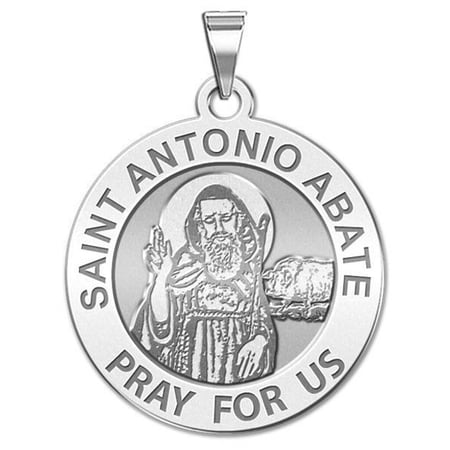 Saint Anthony Abate Medal - 3/4 Inch Size of a Nickel - Solid 14K White Gold