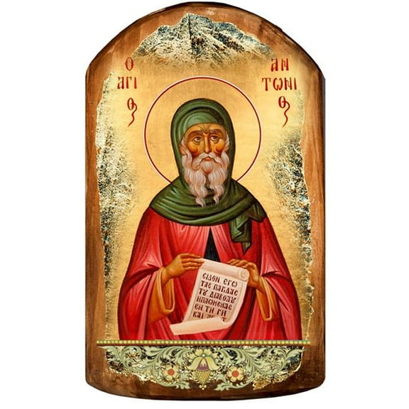 Saint Anthony Icon Painting on Gold-Plated Wooden Block