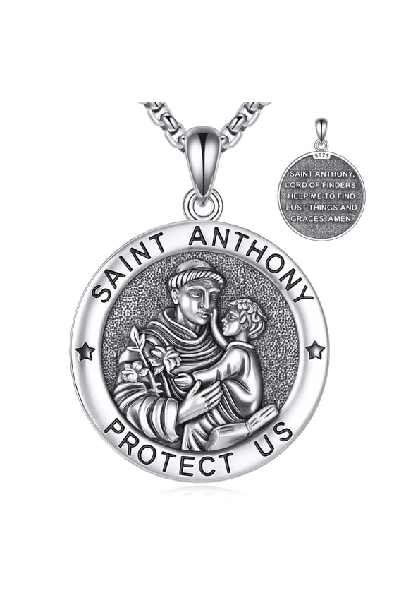 Saint Anthony Necklace 925 Sterling Silver St Anthony Pendants Patronus Medal Amulet Jewelry Gifts for Men Women