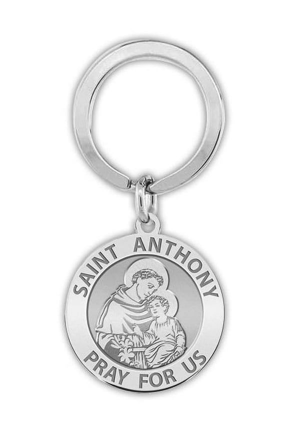 Saint Anthony Religious Engravable Keychain - 1 inch X 1 Inch Round - Gold Plated