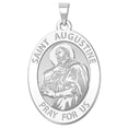 thumbnail image 1 of Saint Augustine of Hippo Oval Religious Medal - 1/2 X 2/3 Inch Size of Dime, Solid 14K White Gold, 1 of 1