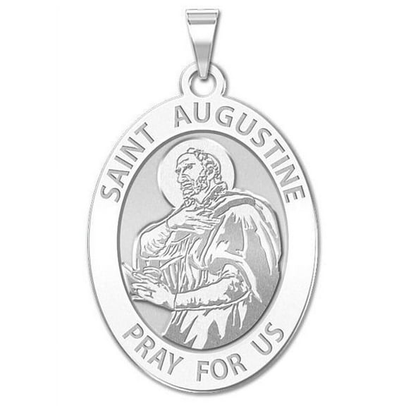 Saint Augustine of Hippo Oval Religious Medal - 3/4 Inch X 1 Inch - Sterling Silver