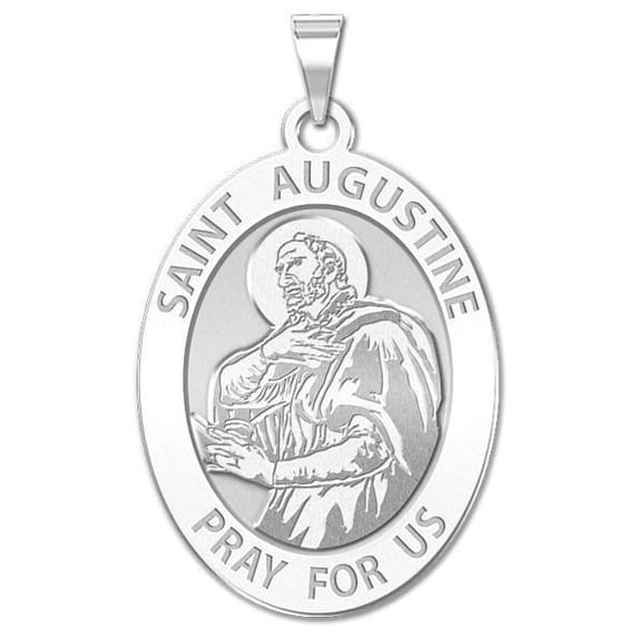 Saint Augustine of Hippo Oval Religious Medal - 3/4 Inch X 1 Inch - Sterling Silver