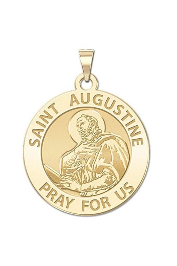Saint Augustine of Hippo Religious Medal - 1 Inch Size of a Quarter - Solid 14K Yellow Gold