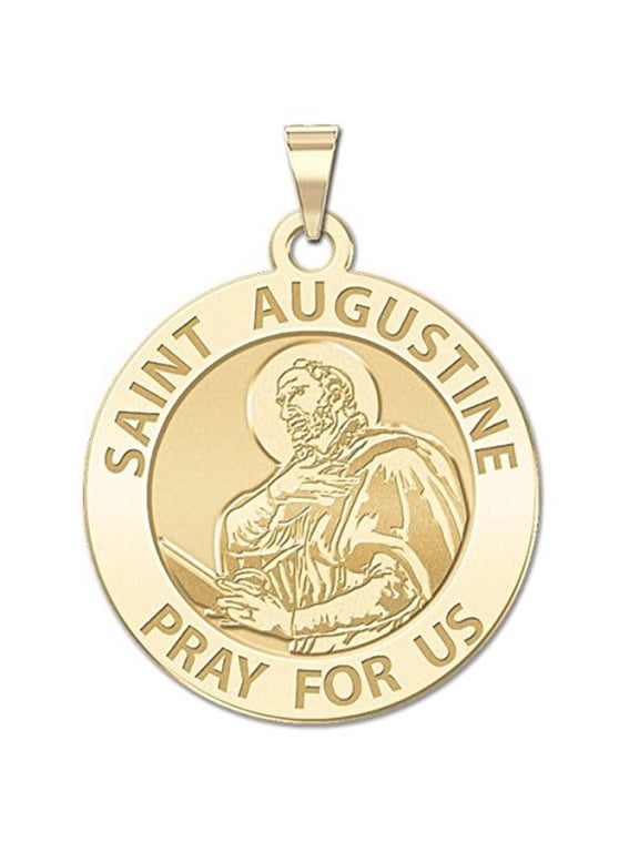 Saint Augustine of Hippo Religious Medal - 2/3 Inch Size of Dime, Solid 14K Yellow Gold