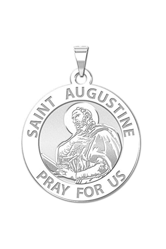 Saint Augustine of Hippo Religious Medal - 3/4 Inch Size of a Nickel - Solid 14K White Gold