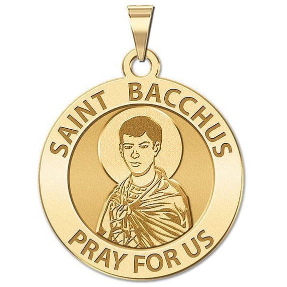 Saint Bacchus Religious Medal - 1 Inch Size of a Quarter - Solid 14K Yellow Gold
