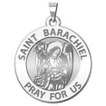 thumbnail image 1 of Saint Barachiel Round Religious Medal - 1 in Size of a Quarter - Solid 14K White Gold, 1 of 2