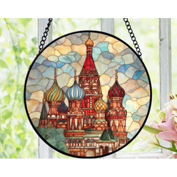 Saint Basil'S Cathedral Glass Suncatcher, Moscow Russia Landmark Window Hanging, Russian Architecture Souvenir Gift Decor, Suncatcher Window Hanging, 3.5 in