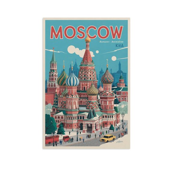 Saint Basil’s Classic Poster Retro Moscow Cityscape with Historic Landmarks & Culture Print Poster