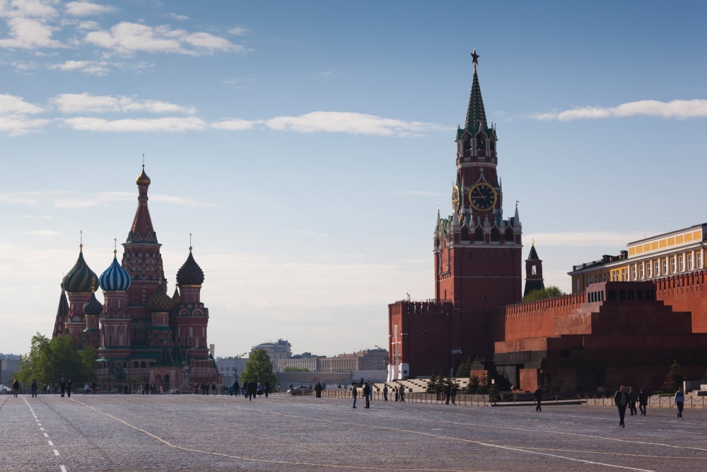 Saint Basils Cathedral and Kremlin Spasskaya Tower Red Square Moscow Russia Canvas Art - Panoramic Images (36 x 12)