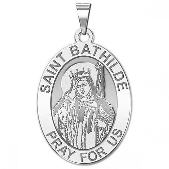 Saint Bathilde Religious Medal - 2/3 x 3/4 inch Size of Nickel, Solid 14K White Gold