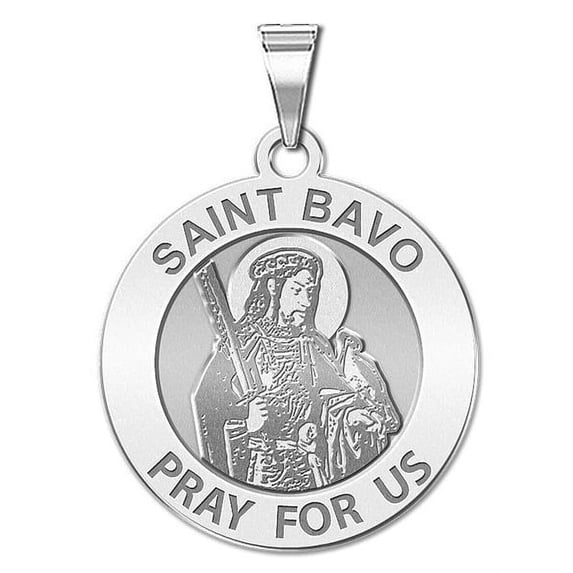 Saint Bavo Religious Medal - 2/3 Inch Size of Dime, Solid 14K White Gold