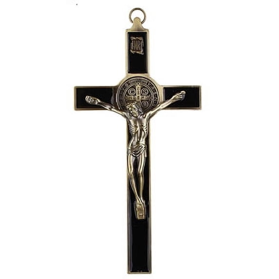 Saint Benedict Benedictine Protection against Evil Enamel Plated Catholic Religious Gifts 8 Inch Wall Cross Crucifix