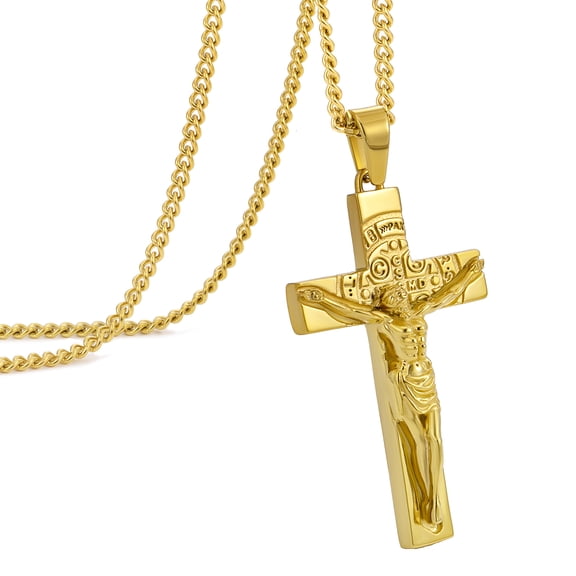 Saint Benedict Crucifix Necklace for Men Women, Cross Pendant with Detailed Figure, 20 Inch Chain with Extender, Religious Jewelry for Daily Wear