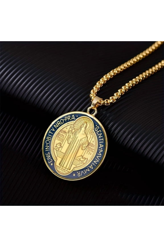 Saint Benedict Medal Necklace 14K Yellow Gold Chains Two-sided Catholic Cross San Benito Pendant Neckla Jewelry Creativity Gift