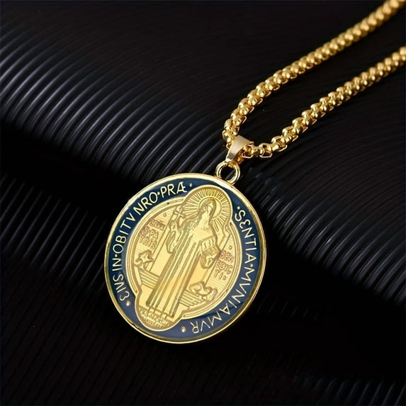 Saint Benedict Medal Necklace 14K Yellow Gold Chains Two-sided Catholic Cross San Benito Pendant Neckla Jewelry Creativity Gift